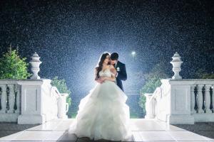 night photo of wedding couple